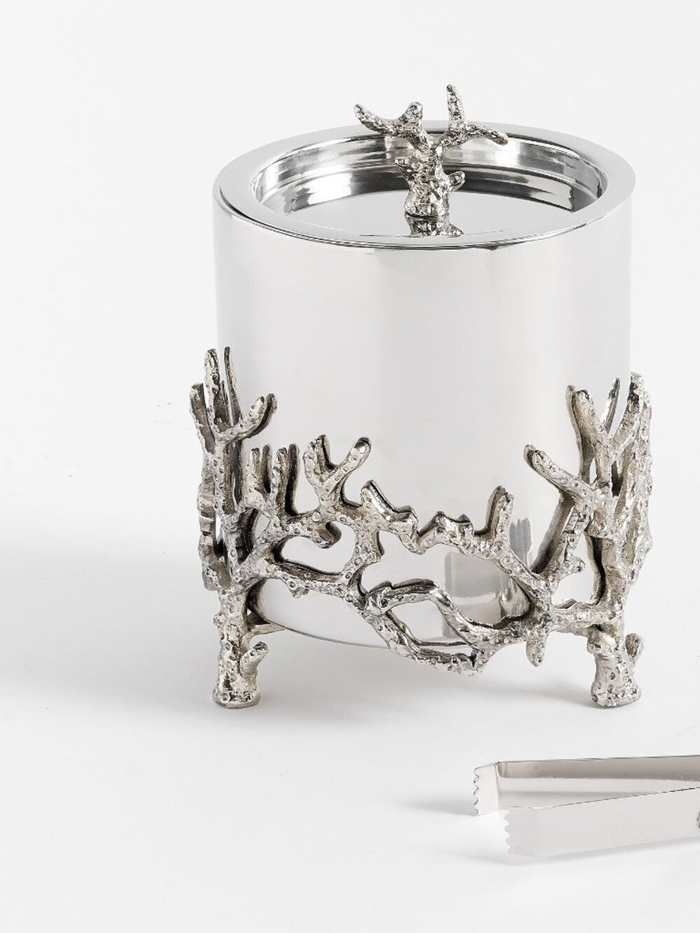 Pottery Barn Silver Coral Handcrafted Ice Bucket Aluminum Steel Nickel Finish